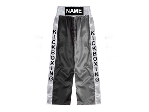 Custom made kickboxing pants : KNPANTS-001-Black-Silver