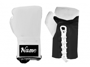 Personalize Lace-up Muay Thai Gloves :White-Black