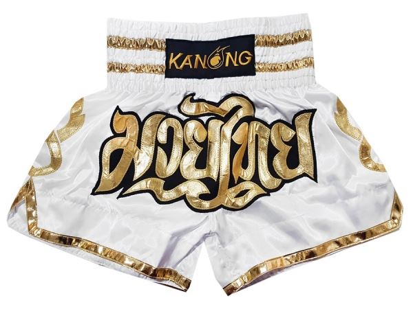 Stratford on Avon Vertolking Adviseren Kanong Muay Thai Kick Boxing Shorts : KNS-121-White